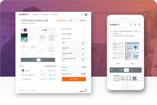 Desktop and mobile screenshot of print online app