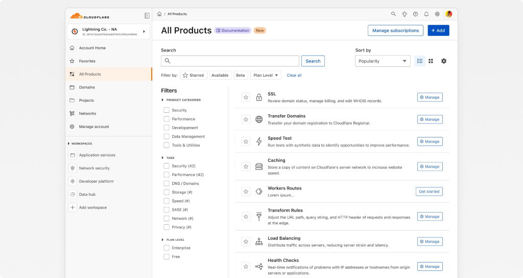 All Products catalog screen with filters