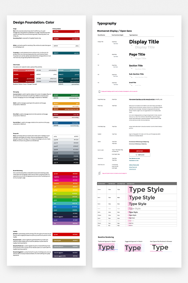 JCPenney design foundation documentation for color and typography