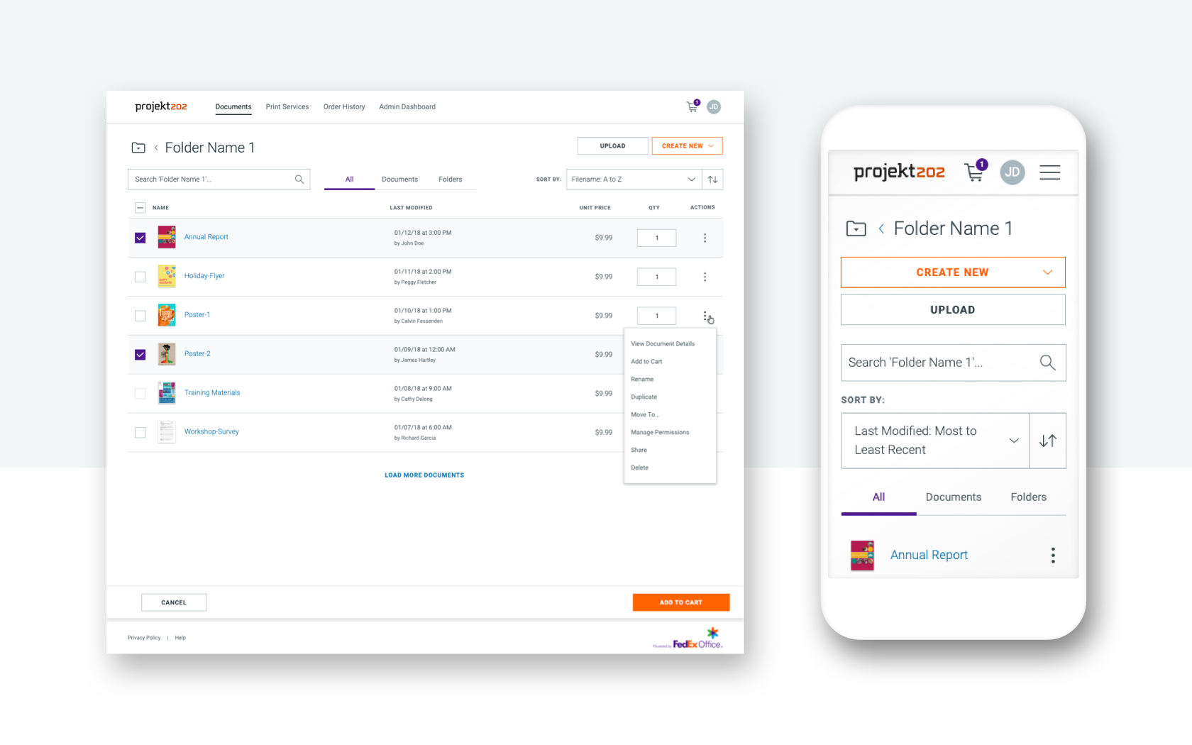 New print online product screenshot of document catalog