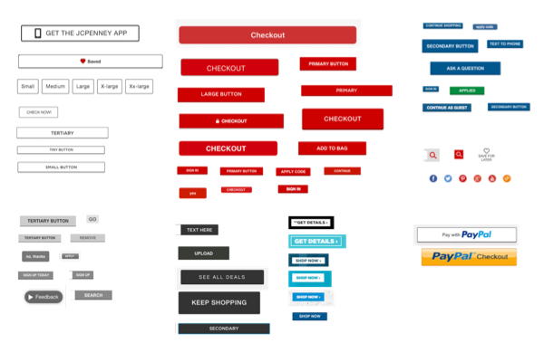 Numerous call to action buttons organized by color and category