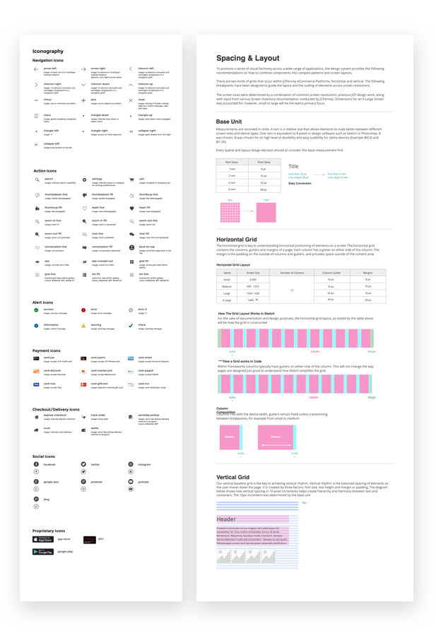 Icons and spacing & layout foundation artboards