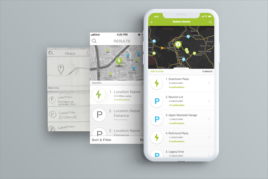 Progression of wireframe to hi-fidelity mobile screens