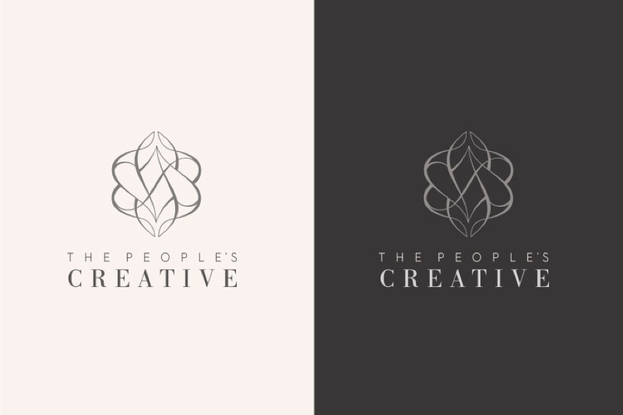a dark and light version of the abstract organic logo mark resembling a concentric flower. The People's Creative sits below the two marks in a serif typeface.