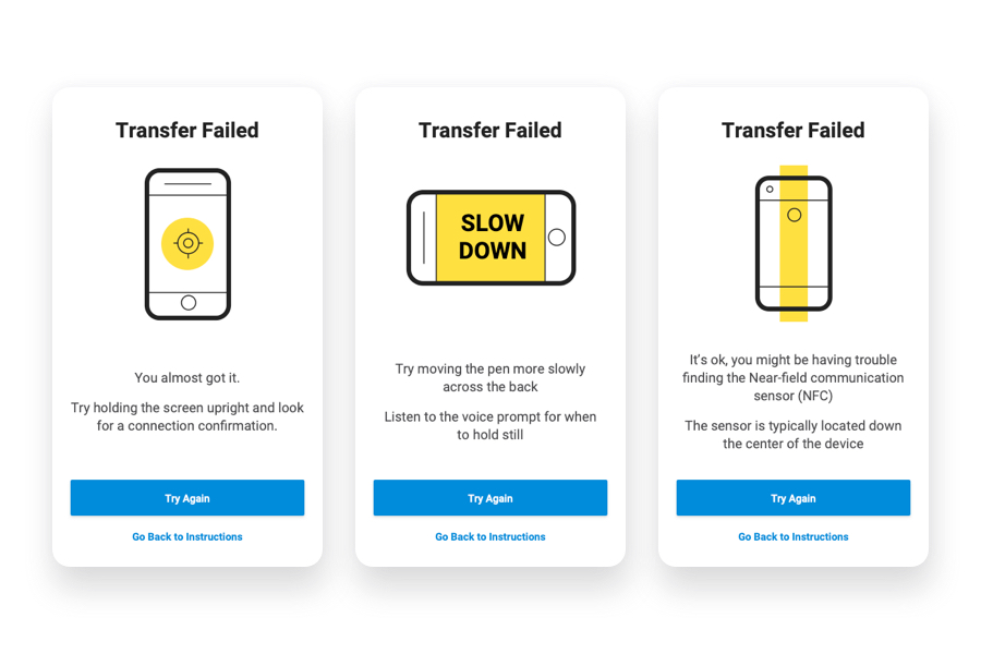 Sample of error messaging mobile screen comps