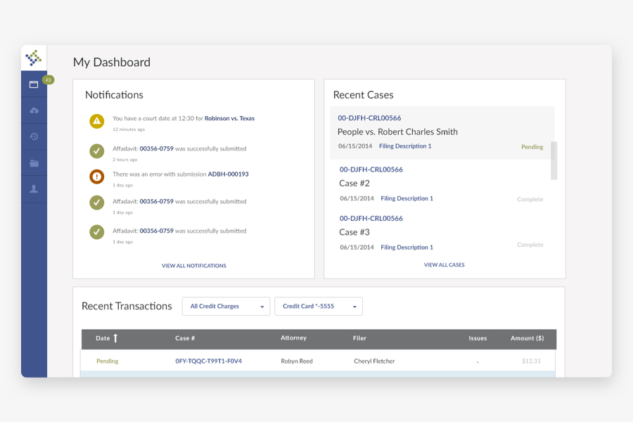 Screenshot of an attorney dashboard