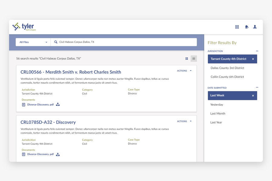 Screenshot of a search database